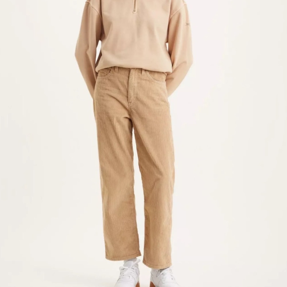 Levis Premium Ribcage Straight Ankle Corduroy Pants Tan Beige 26 High Rise